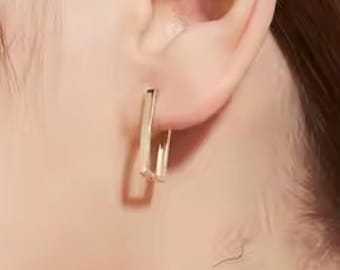 Minimalist Rectangular Geometrical Earrings: Gold Plated Over Sterling Silver. #1126