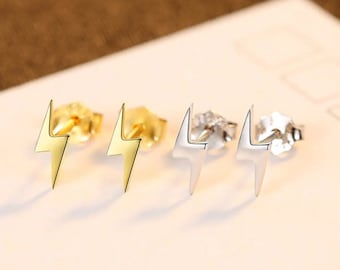 Minimalist Dainty Lightning Bolt Earrings:  Gold or Rhodium Plated Over 925 Sterling Silver. #1003