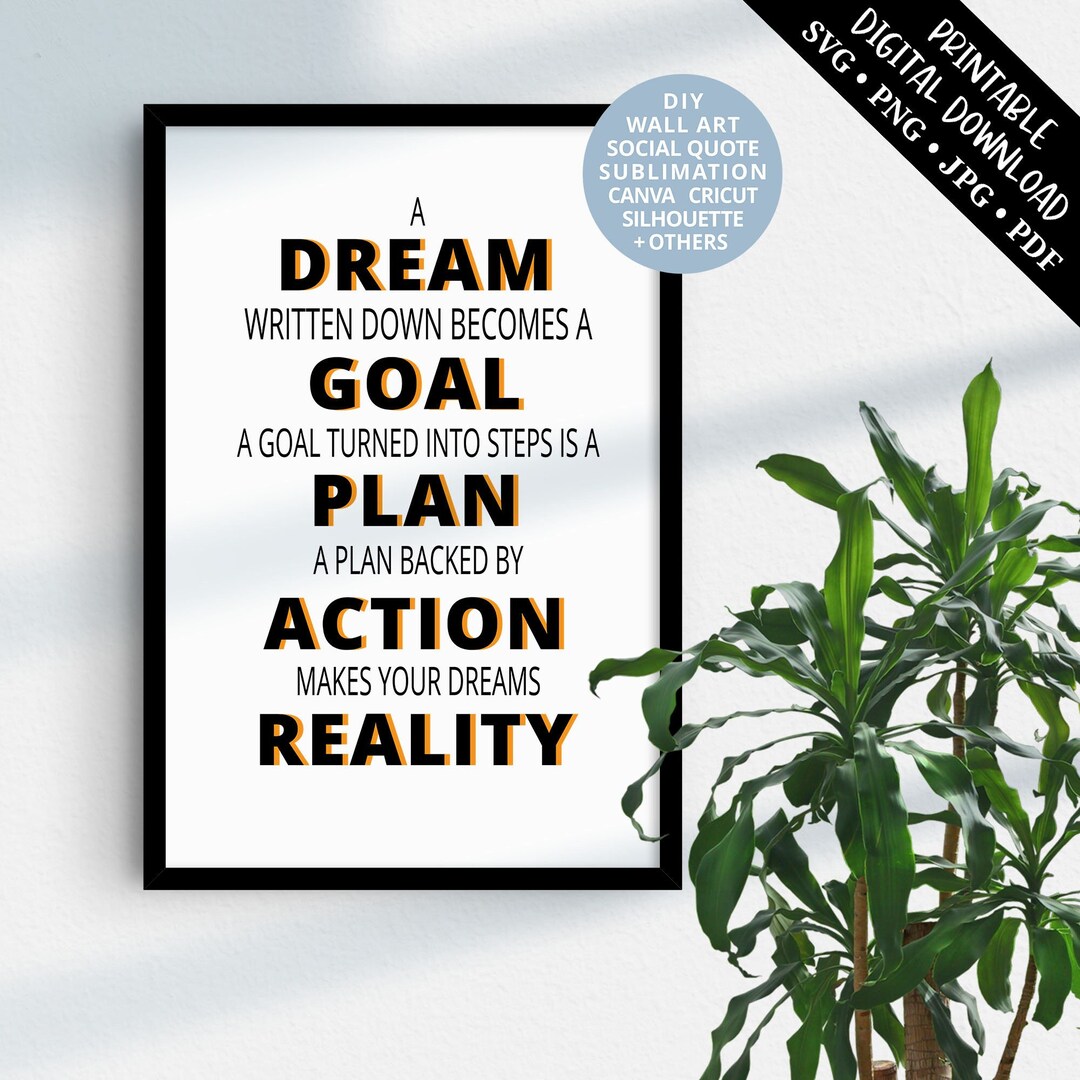 SVG. Dream Goal Plan Action Reality. Motivational Quote. Home Etsy