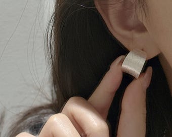 Contemporary Brushed Silver Earrings:  Rhodium Plated Over 925 Sterling Silver. #1139