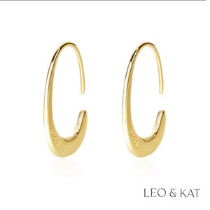 Gold Oval Threader Earrings, Gold Hoop Earrings, Open Hoop Earrings, Minimalist Earrings, Trendy Earrings, Gold Hook Earrings, Threaders