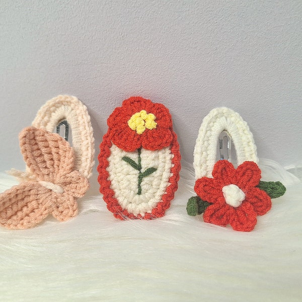 Lot de 3 barrette pour cheveux,  barrettes tricotées, barrettes crochets fleurs, pince à cheveux