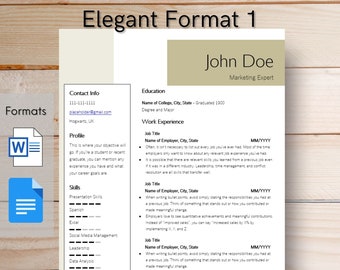 Elegant Format 1 - Resume Template for Microsoft Word and Google Docs | Template for Students, Recent Graduates, and Professionals
