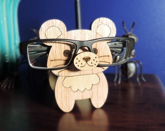 Personalized Mouse Glasses Holder: Laser Engraved Wooden Eyewear Stand