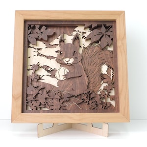 Squirrel Wall Art: 3D Laser Cut Baltic Birch, Ready to Hang