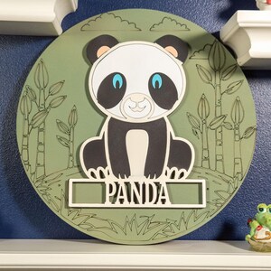 Letrero personalizado para habitación de bebé panda: arte mural 3D con nombre personalizado para habitación de bebé, sala de juegos o decoración con temática de panda.