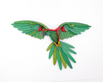 Exotic Jungle-Themed 3D Green Colored Macaw Wood Art Wall Hanging
