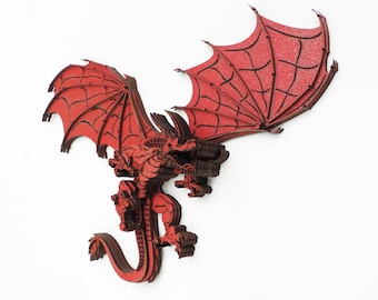 Red and Gold Dragon Wall Art: Laser Cut Medieval Decor
