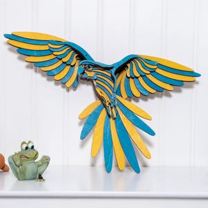 3D Parrot Wall Art – Layered Jungle Bird Wood Decor | Tropical Exotic Home Hanging | Laser Cut Colorful Macaw for Living Room or Patio