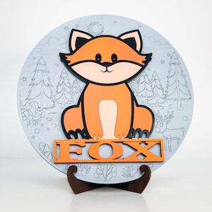 Gepersonaliseerde 3D-naambord vos: Woodland-houtdecor: babykamer