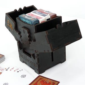 Black Engraved Keepsake Storage Box for Poker Decks, Candies, Love Notes, and Jewelry with Laser King Diamond name and Icon Design