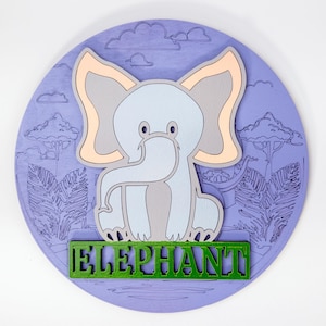 Personalized Elephant Name Sign – 3D Safari Nursery Wall Art | Custom Jungle Baby Room Decor | Wooden Animal Baby Gift