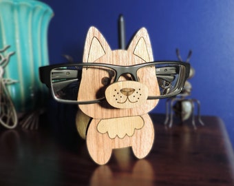 Personalized Fox Glasses Holder: Laser Engraved Wood Eyewear Stand
