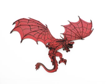 Laser Cut Red Dragon Wall Art: 3D Medieval Decor