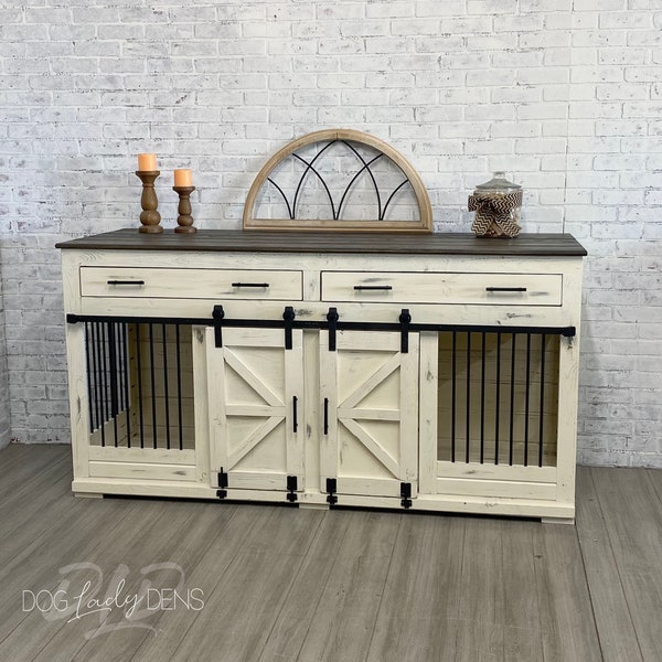 Luxury Dog Crate Furniture - Double Dog Crate Furniture with Storage Drawers