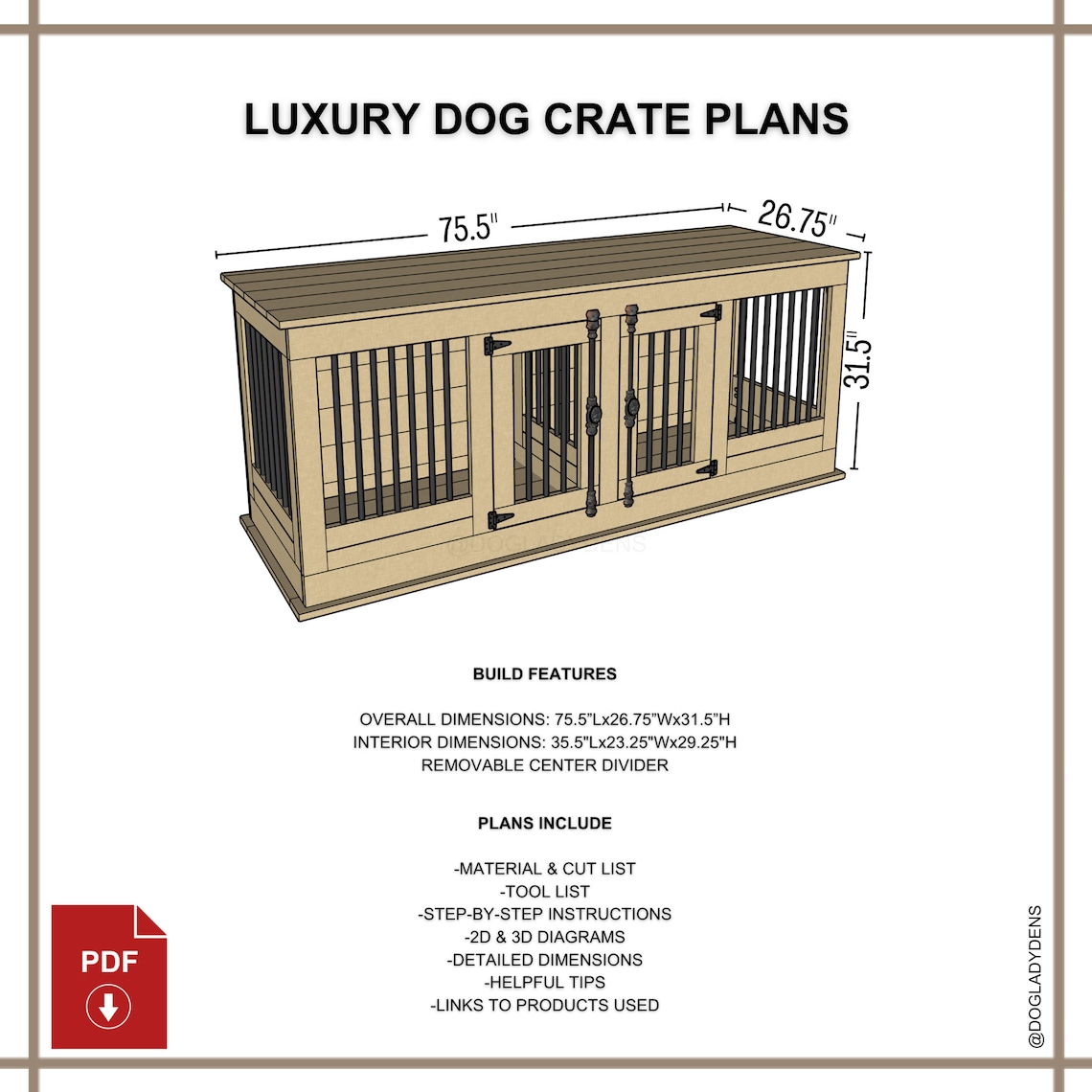 Image showcasing Luxury Dog Crate Furniture DIY PLANS Large Double Dog - Etsy