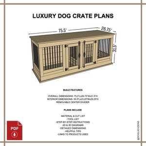 View of Luxury Dog Crate Furniture DIY PLANS Large Double Dog - Etsy