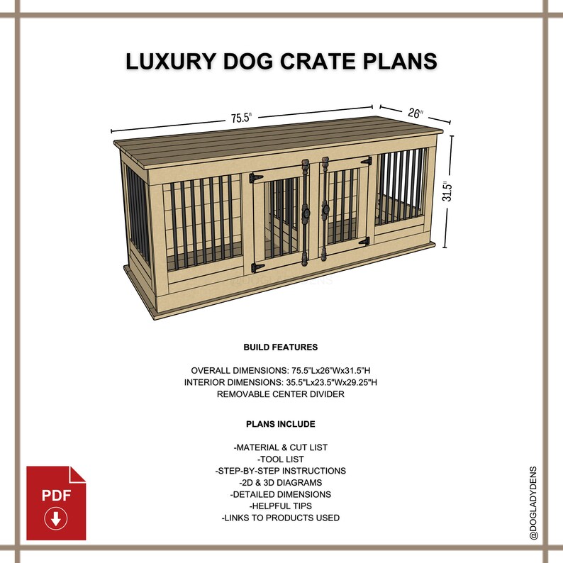Luxury Dog Crate Furniture DIY PLANS Large Double Dog Crate - Etsy