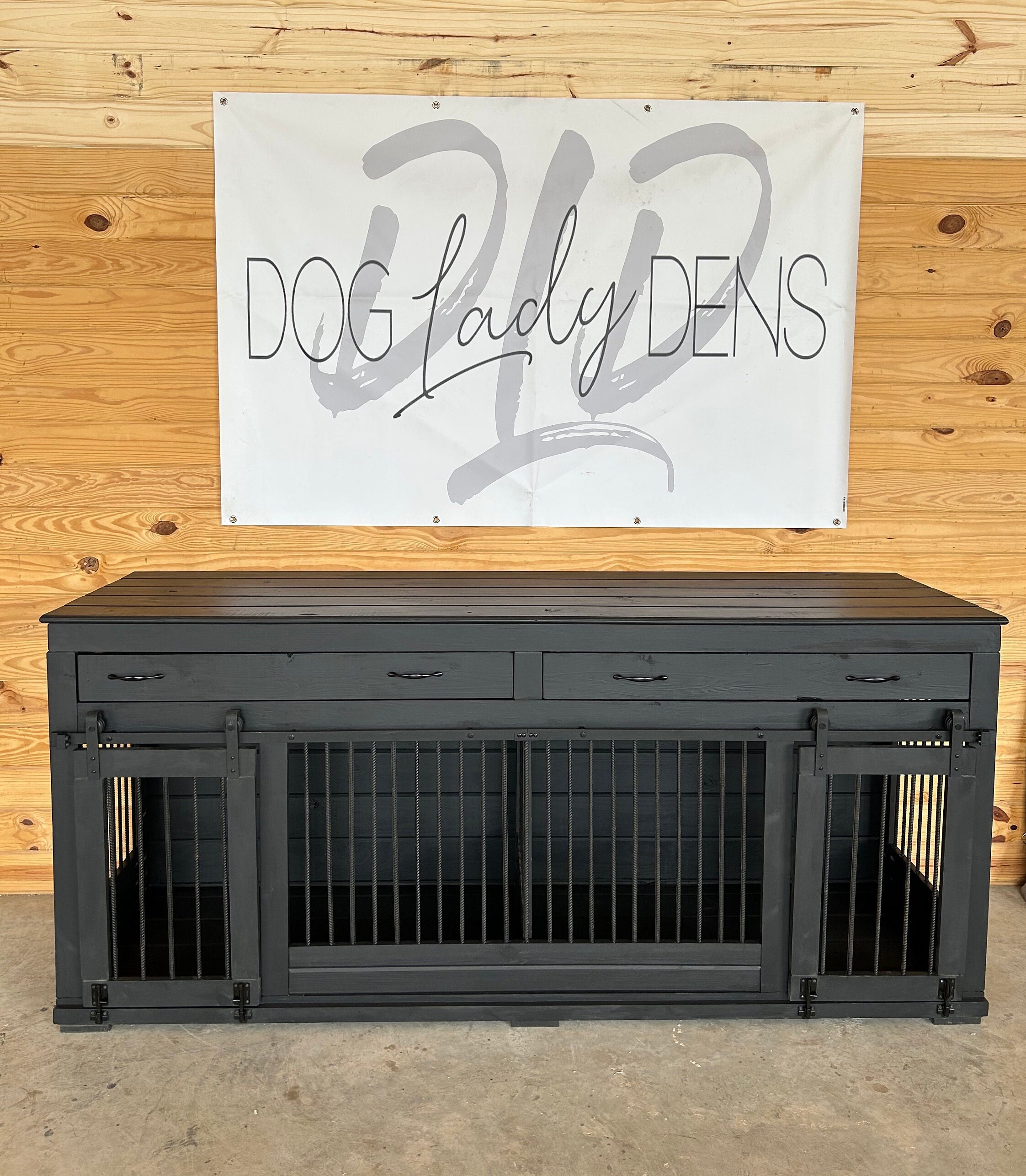 View of Luxury Dog Crate Furniture Adjustable Double Dog Crate - Etsy
