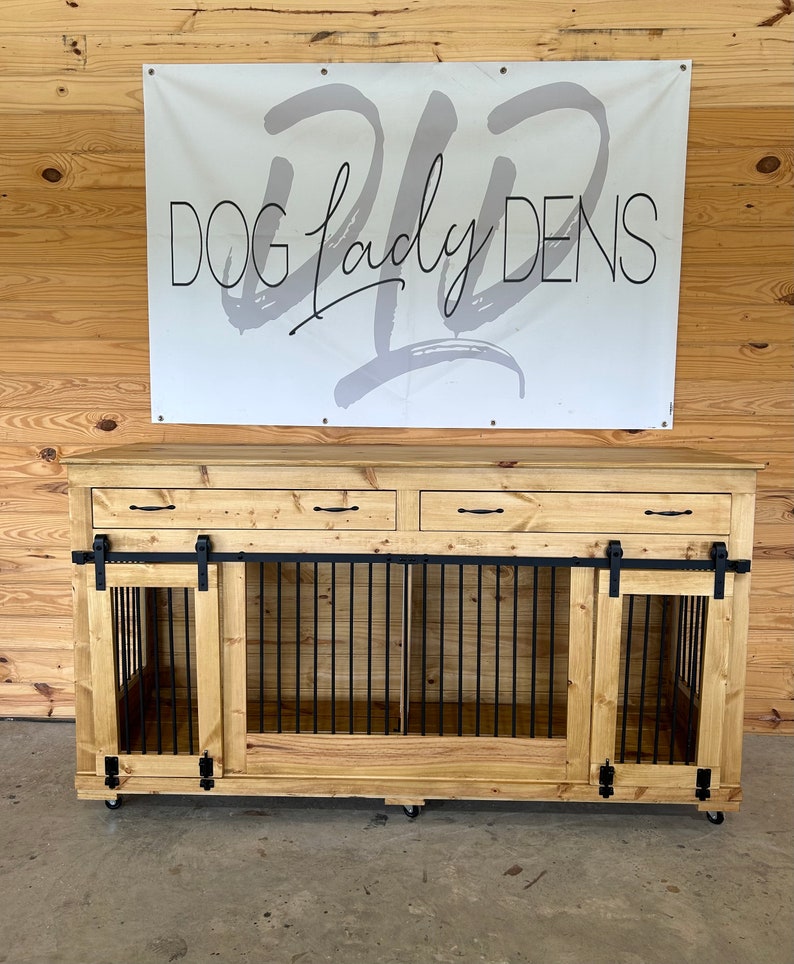 View of Luxury Dog Crate Furniture Adjustable Double Dog Crate - Etsy