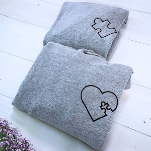 Heart and Puzzle Sweatshirt, Embroidered Couple Hoodie, Roman Numeral Hoodie, Personalized Initials or Date, Ideal Anniversary Gift
