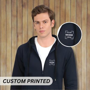 Custom Zipper Hoodie, Personalized Front Pocket Logo Pullover, Custom Zip up Sweatshirt, Customized Zip Up Hoodies, Monogram Jacket For Men