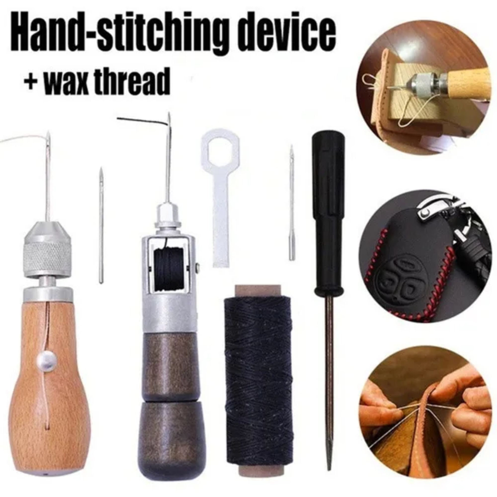Leather Sewing Awl Set 3 Hand Stitch Needle Tool Kit with Brass Handle for  Handmade Shoe Repair