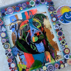 Custom Pet Portrait with HANDMADE PAPER FRAME, Portrait from Photo, Pet Memorial, Dog Portrait, Personalized Gift, Christmas Gift, portraits