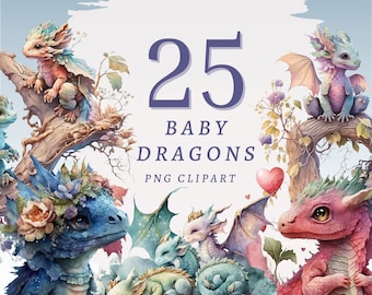 25 Baby Dragons Clipart, High Quality Transparent PNGs, Instant Download, Commercial Use - Card Making, Scrapbooking, Junk Journal