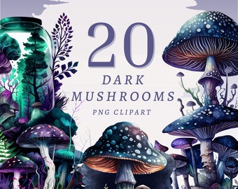 20 Dark Mushrooms Clipart, High Quality Transparent PNGs with Instant Download, Commercial Use - Unique Art for Crafters & Designers