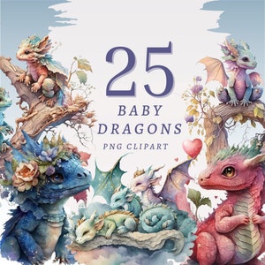 25 Baby Drachen Clipart, hochwertige transparente PNGs, sofortiger Download, kommerzielle Nutzung - Kartenherstellung, Scrapbooking, Junk Journal