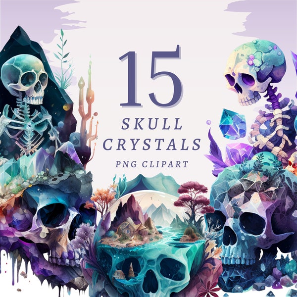 15 Skull Crystals Clipart, High Quality Transparent PNGs with Instant Download, Commercial Use - Unique Art for Crafters & Designers