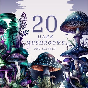 20 Dark Mushrooms Clipart, High Quality Transparent PNGs with Instant Download, Commercial Use - Unique Art for Crafters & Designers