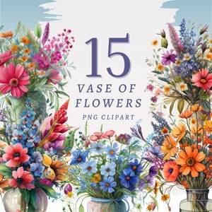 15 Vase mit Blumen Clipart, hochwertige transparente PNGs mit sofortigem Download, kommerzielle Nutzung - einzigartige Kunst für Handwerker & Designer