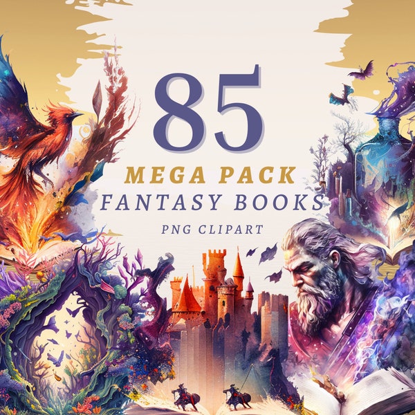 85 Fantasy Books Clipart Megapack, Hoge kwaliteit transparante PNGs, Instant Download, Commercieel gebruik - Open boek illustraties, Magische boekenbundel