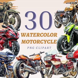 30 Clipart di motociclette ad acquerello, PNG trasparenti di alta qualità, download immediato, uso commerciale - Grafica per motociclette, stampe di motociclisti retrò