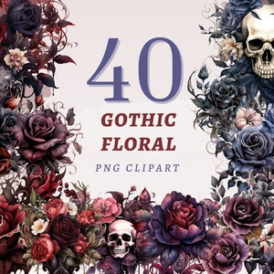 40 Gothic Blumen Clipart, hochwertige transparente PNG Dateien, sofortiger Download, kommerzielle Nutzung - dunkle Blumen Set, schwarze Blumen Png Printables