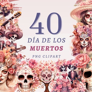 40 Pastel Día de Los Muertos Clipart, PNGs transparentes de alta qualidade, download instantâneo, uso comercial - Pacote do Dia dos Mortos, Impressões Boho