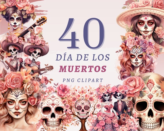 40 Pastel Día de Los Muertos Clipart, High Quality Transparent PNGs, Instant Download, Commercial Use - Day of the dead bundle, Boho Prints