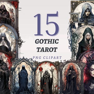 15 cliparts Tarot gothique, PNG transparents de haute qualité, téléchargement immédiat, usage commercial - ensemble de graphiques de magie noire, oeuvres de sorcellerie