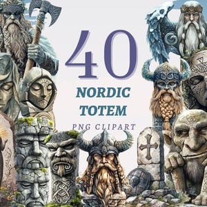 40 Totem nordique Clipart pierres runiques Viking Illustrations Décoration numérique antique symboles de la mythologie Designs Statue en pierre nordique Téléchargement immédiat