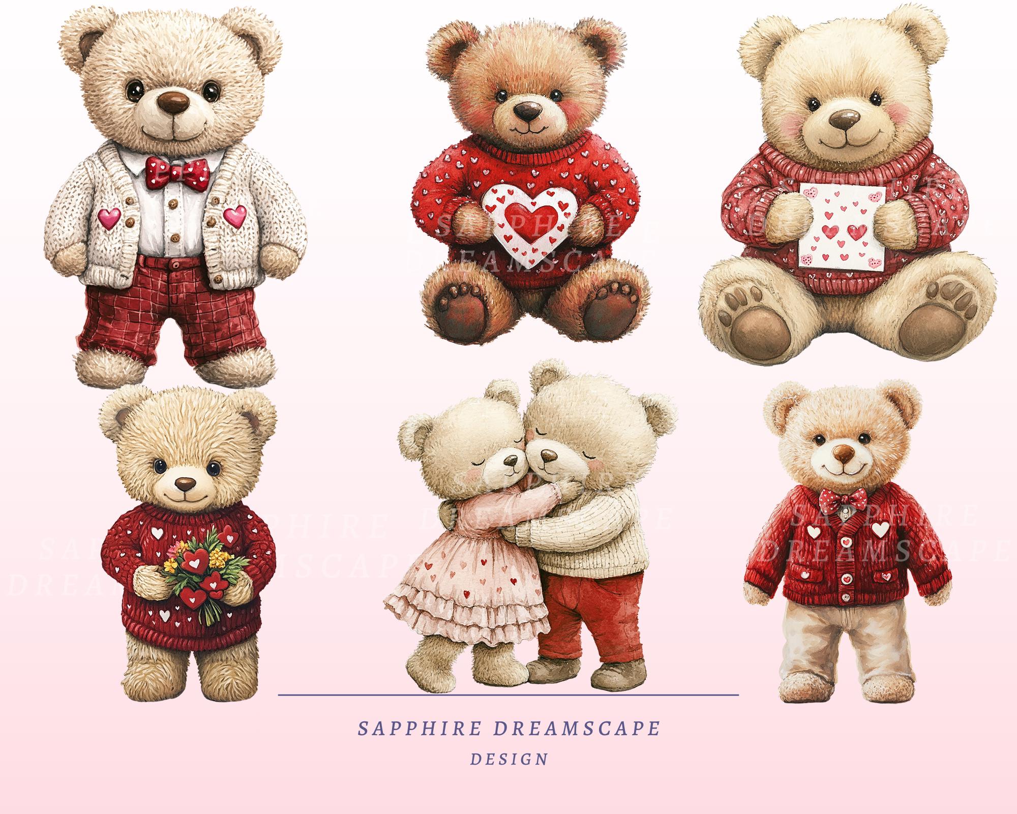 40 Valentine Teddy Bear PNG Clipart Bundle Cute Love Hearts for Cards ...