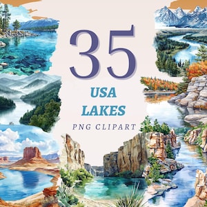 35 Clipart di laghi USA, PNG trasparenti di alta qualità, download immediato, uso commerciale - Grafica di paesaggi montani, opere d'arte di paesaggi americani