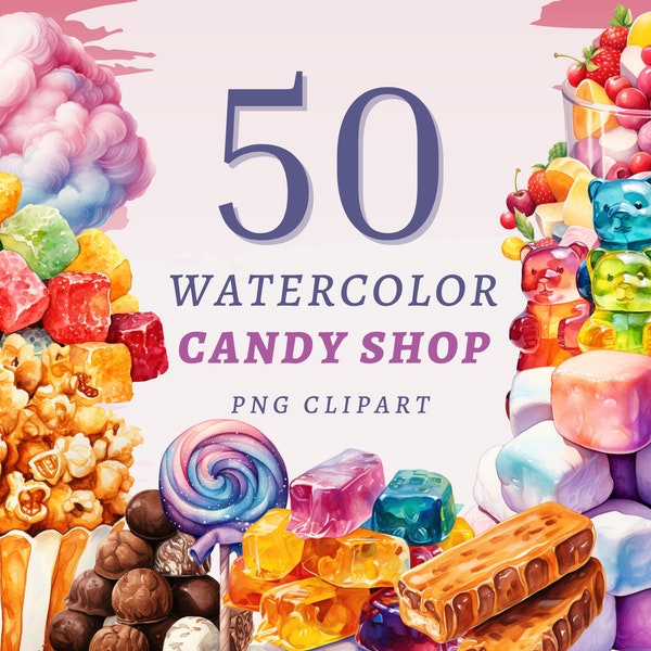 50 Candy Shop Clipart, High Quality Transparent PNGs, Instant Download, Commercial Use - Card Making Scrapbook, Junk Journal, Paper Crafts