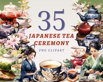 35 Japanese Tea Ceremony Clipart, High Quality Transparent PNGs, Instant Download, Commercial Use - Vintage Asian Teapot, Japan Teaset print