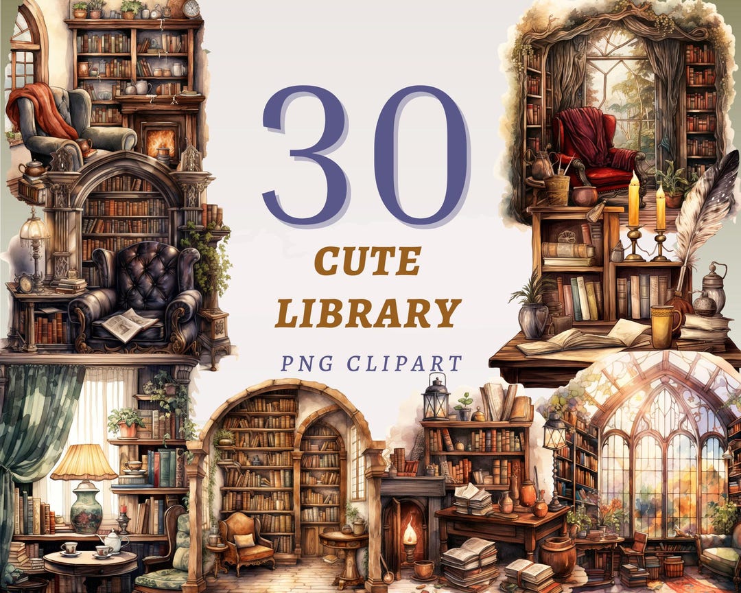 30 Cute Library Clipart, High Quality Transparent Pngs, Instant ...