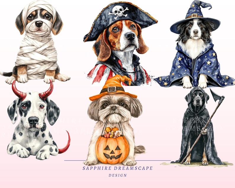 20 Halloween Dogs Clipart Bundle Watercolor Pet Costumes PNG Funny Dog ...