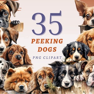 35 guckende Hunde Clipart, hochwertige transparente PNGs, sofortiger Download, kommerzielle Nutzung - Verspielter Hund Png-Bundle, Aquarell Haustier-Print-Pack