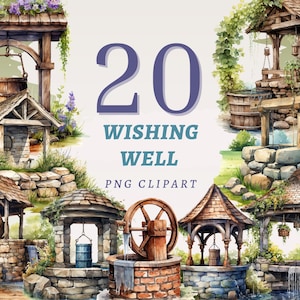 20 Wishing Well Clipart, PNGs transparentes de alta qualidade, download instantâneo, uso comercial - imagens de balde de madeira, imprimíveis de poços rústicos