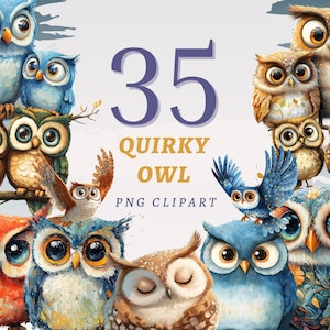 35 cliparts hibou originaux, PNG transparents de haute qualité, téléchargement immédiat, usage commercial - graphisme petit oiseau, imprimables adorables hiboux